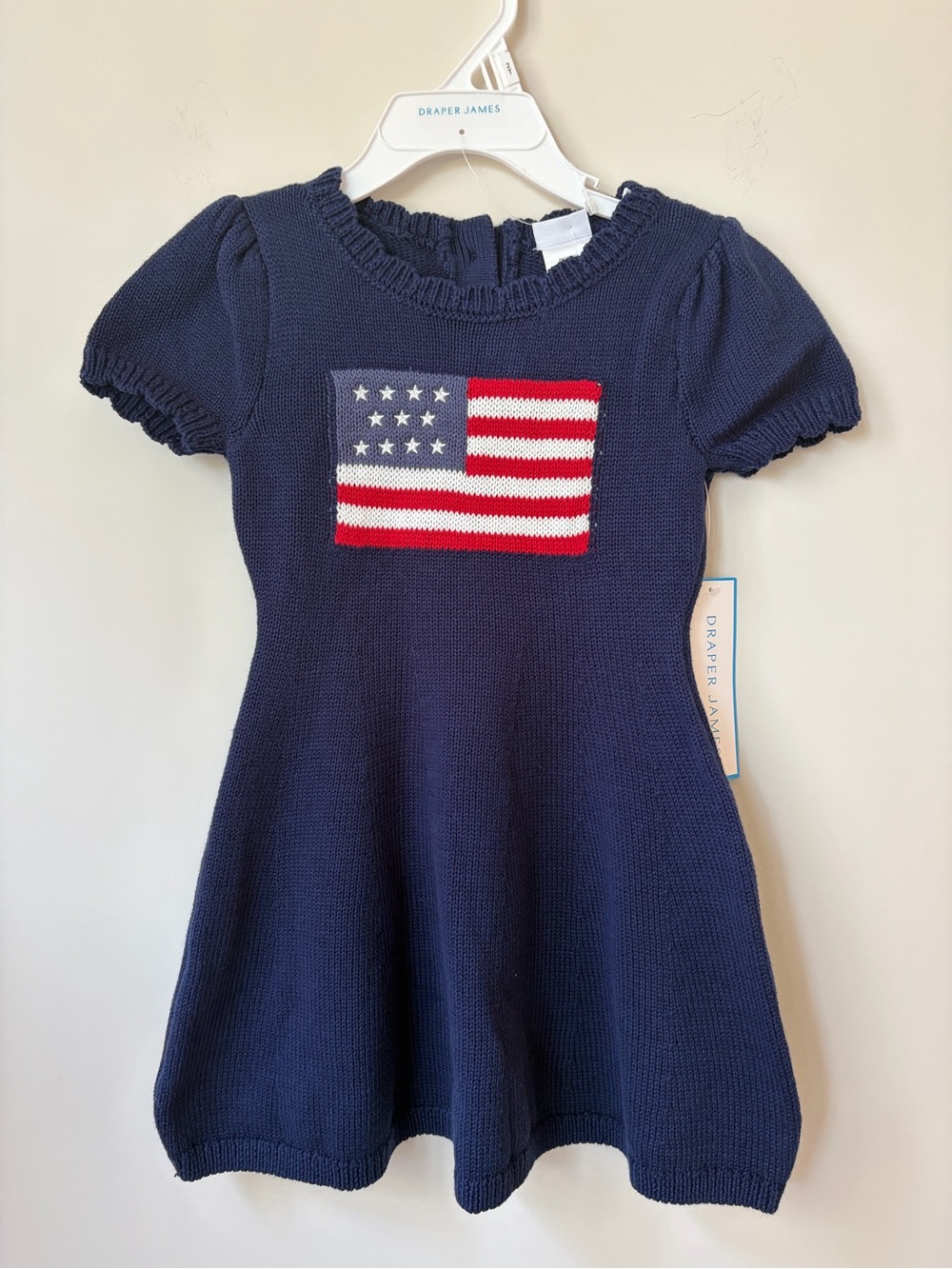 NWT Draper James 100%CottonNavy Knit shortsleeved Dress with American flag sz 2T